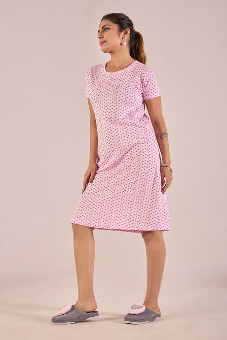 Sweet Moon Knit Cotton Mid Length Nightdress - Millennial Pink — image 3